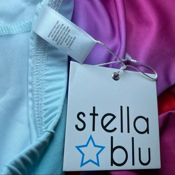 STELLA BLU  NWT IRREGULAR LCUTE RAINBOW OMBRE LEGGINGS RED PINK BLUE - Picture 7 of 7